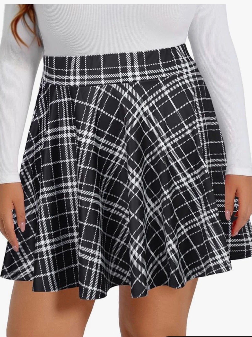 Black & White Plaid A-Line Skirt